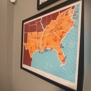 Colorful Southern USA Map Art Print by Brainstorm